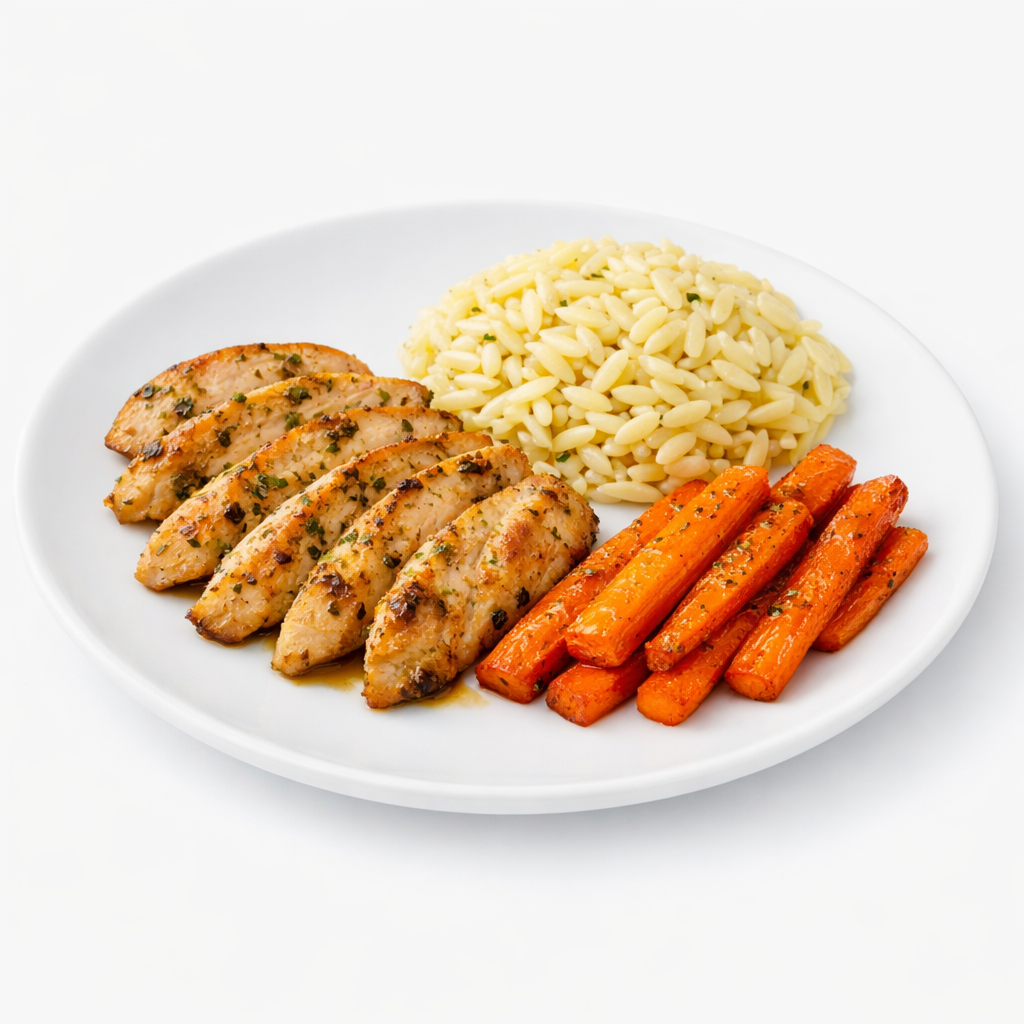 Lemon Herb Chicken with Orzo and Roasted Carrots